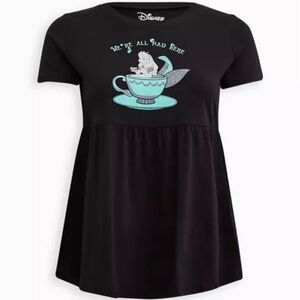 torrid Disney Alice In Wonderland Babydoll Top T-Shirt Graphic Tee Cotton Black